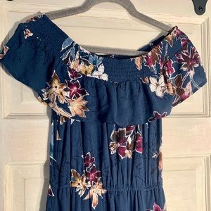 Off the shoulder, floor length, floral dress